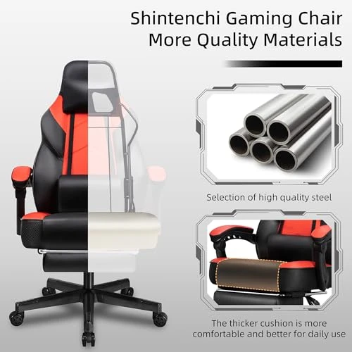Gaming Chair with Footrest, Massage Lumbar Support, Height Adjustment, and 360° Swivel Seat — Smart Chairs, Shintenchi