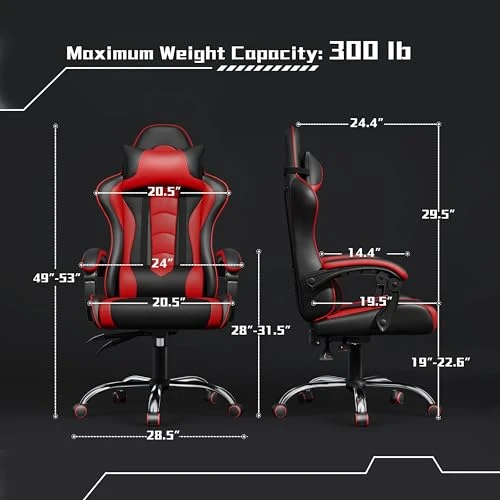 Gaming Chair with Headrest and Massage Lumbar Support — Ergonomic Chair, Yaheetech