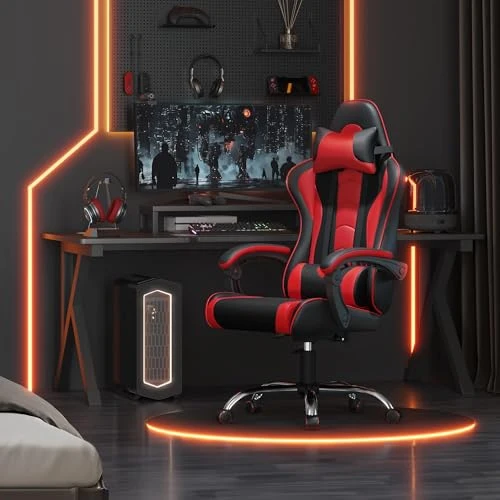 Gaming Chair with Headrest and Massage Lumbar Support — Ergonomic Chair, Yaheetech