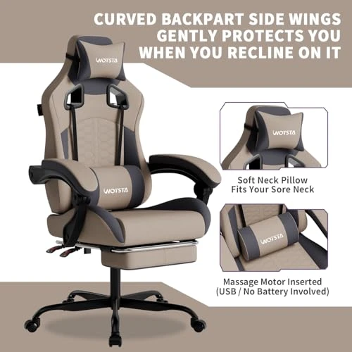 Gaming Chair with Massage and Footrest — Ergonomic Chair, WOTSTA