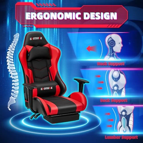 Massage Gaming Chair with Footrest — Ergonomic Chair, ECOTOUGE
