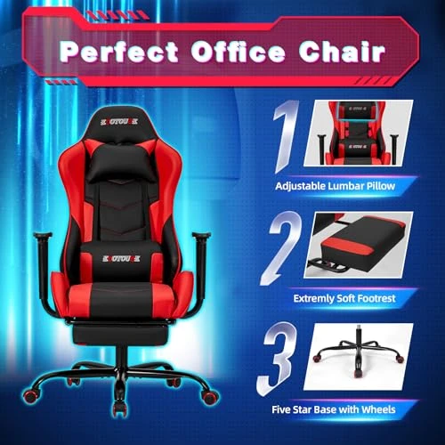 Massage Gaming Chair with Footrest — Ergonomic Chair, ECOTOUGE