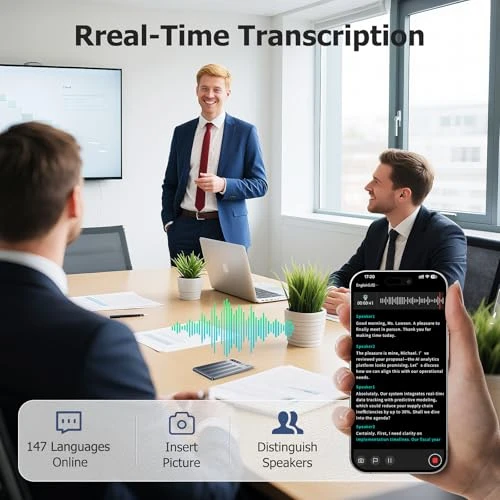 AI Voice Recorder with No Subscription, Transcription, Summarization, Translation, Noise Cancellation, App Control, 64GB... — Translator Device, HUREWA
