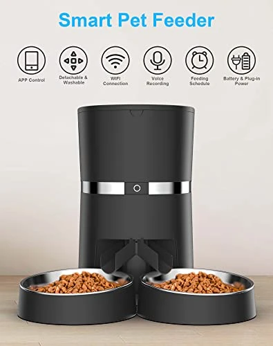 Automatic Pet Feeder with WiFi, App Control, Two-Way Splitter, Two Bowls, Voice Recorder, and Portion Control — Automatic Feeders, WellToBe