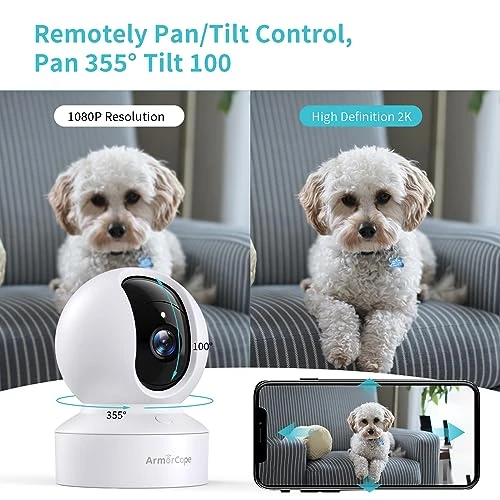 Pet Camera with 2K HD, 360° Pan/Tilt View, Night Vision, Motion Tracking, and Two-Way Audio — Cameras & Monitors, Armorcope
