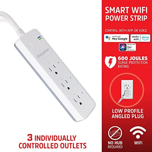 Smart Wi-Fi 3 Outlet Power Strip — Power Solutions & Surge Protection, Energizer Connect