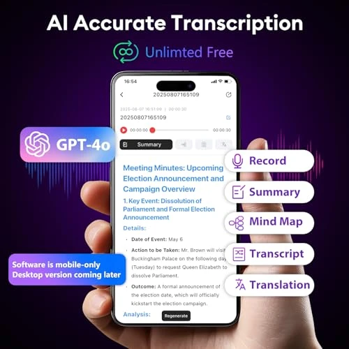 Voice Recorder with AI Transcription and Summarization — Translator Device, Tophorse