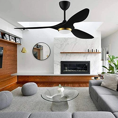 52 Inch Black Modern Ceiling Fan with Light and Remote Control — Smart Fan, reiga