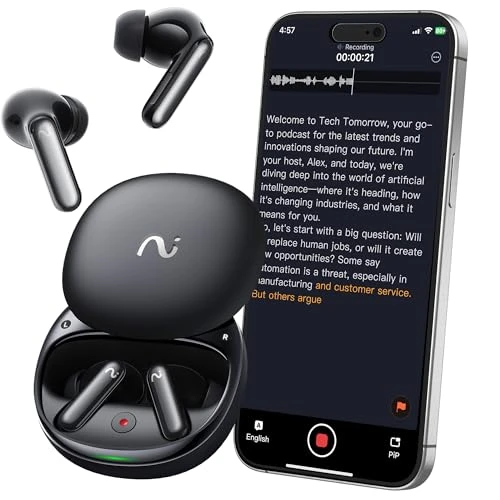 AI Voice Recorder Earbuds with Transcription and Noise Cancellation, VIAIM