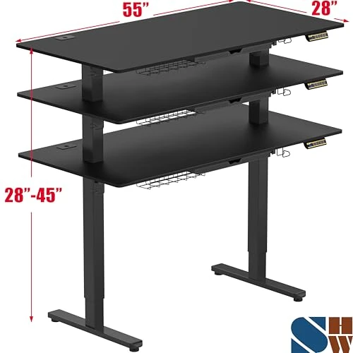 Electric Height Adjustable Standing Desk with Drawer and Memory Preset — Standing Desk, SHW