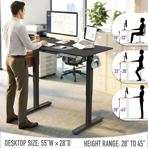 Electric Height Adjustable Standing Desk with Drawer and Memory Preset — Standing Desk, SHW