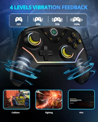 Wireless Controller with Hall Joysticks, Programmable Buttons, and RGB Lighting, Boowen