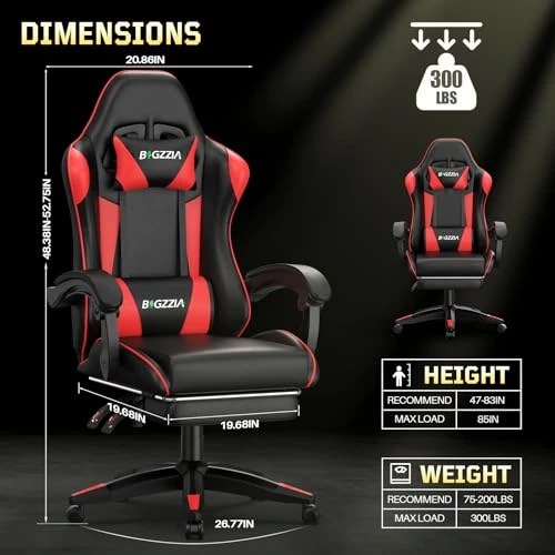 Gaming Chair with Footrest and Massage Lumbar Support — Smart Chairs, Bigzzia