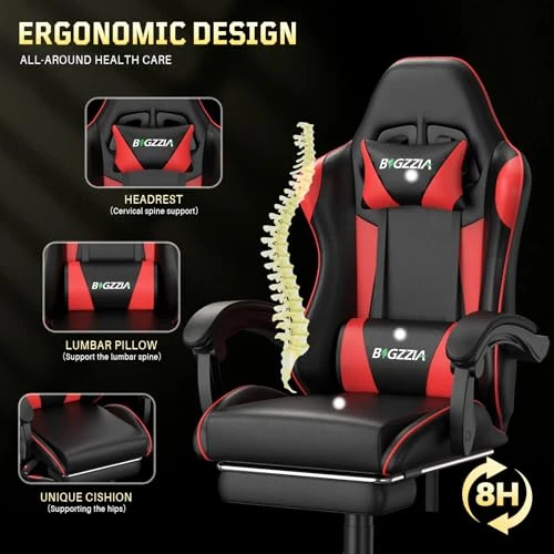 Gaming Chair with Footrest and Massage Lumbar Support — Smart Chairs, Bigzzia