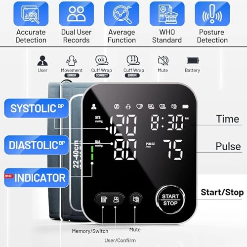 Upper Arm Blood Pressure Monitor with Adjustable Cuff, LED Display, and Voice Feature — Blood Pressure Monitor, NOUYAN