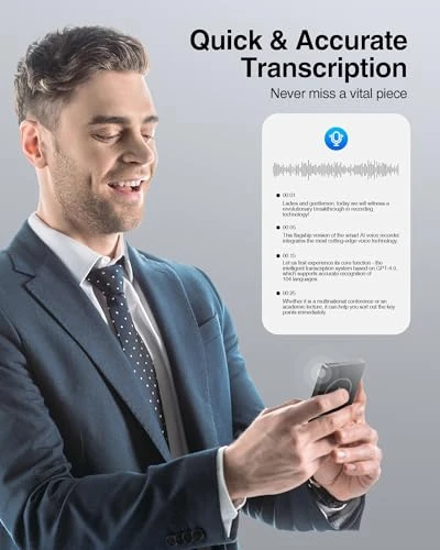 Voice Recorder with AI Transcription and Summarization — Translator Device, Powerextra Pro