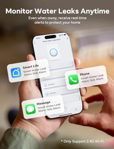 Wi-Fi Water Leak Detector 4 Pack — Water Shut Off Valve, Maxcio