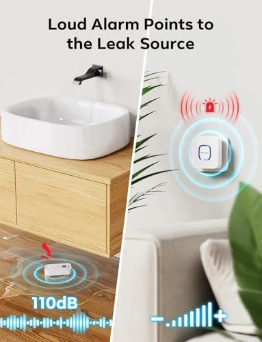 Wi-Fi Water Leak Detector 4 Pack — Water Shut Off Valve, Maxcio