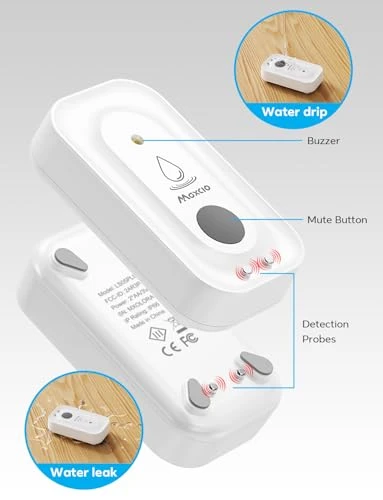 Wi-Fi Water Leak Detector 4 Pack — Water Shut Off Valve, Maxcio