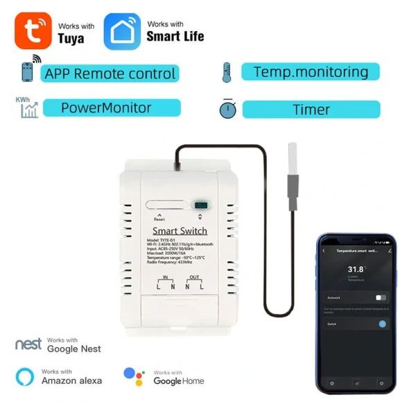 Smart WiFi Temperature Humidity Monitoring Switch — Smart Thermostat