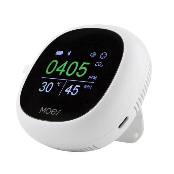 Portable Air Quality Carbon Dioxide Detector with Alarm Clock, Temperature and Humidity Display — Air Quality Monitor, MOES