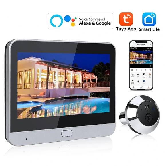 Wide Angle Door Peephole Camera with Motion Detection — Security Camera, Tuya