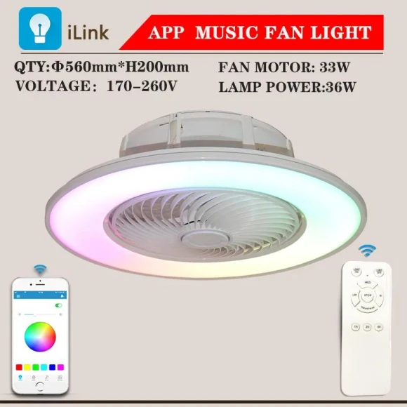 Ceiling Fan with LED Lighting and Smart Control — Smart Fan, Rainbow Rain