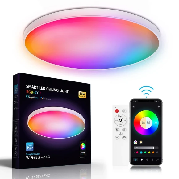 Smart RGB Ceiling Light with WiFi Bluetooth Remote Control — Smart Light Bulb, Elfeland