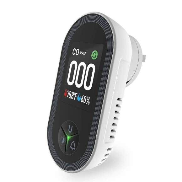 3-in-1 Plug-in Carbon Monoxide Detector with Temperature & Humidity Sensor — Air Quality Monitor, MOES