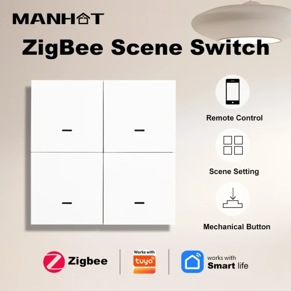 ZigBee Wireless 12 Scene Push Button Controller — Smart Switch, Manhot