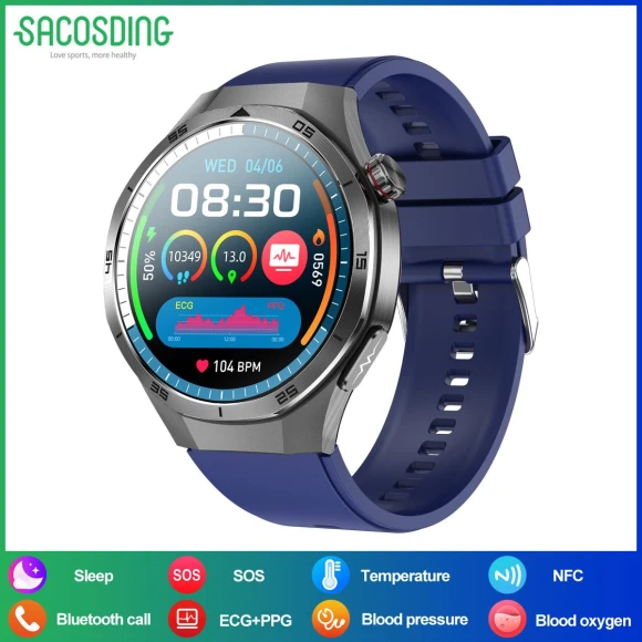 Smart Watch with ECG & AMOLED Display, IP68 Waterproof, Bluetooth Calls, Health Monitoring — Smart Watch, SACOSDING