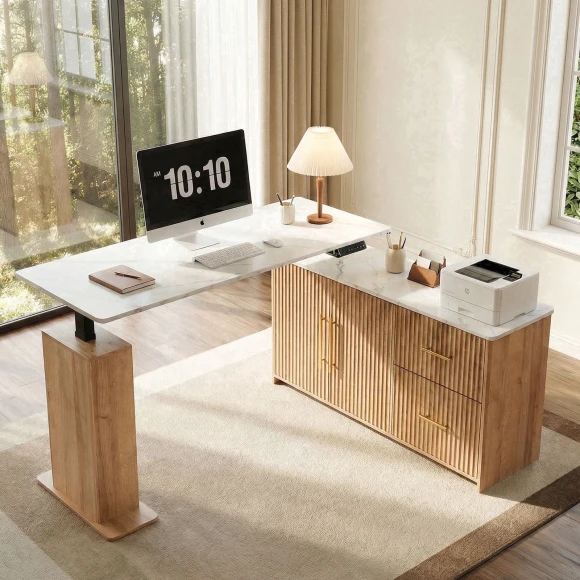 L-Shaped Standing Desk with Drawers and Storage Cabinet — Standing Desk, NORTHSKY
