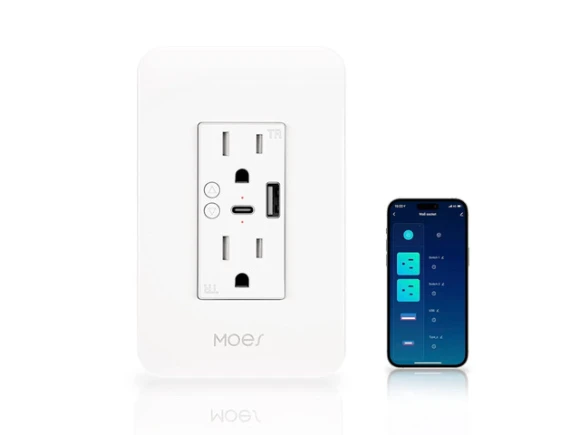 WiFi Smart Wall Outlet, 15A Divided Control 2 in Wall Socket with USB Interface — Smart Plug, MOES
