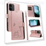 Cat Pattern Embossed Leather Phone Case with Wrist Strap — Phone Accessories, Smartwatch 2025