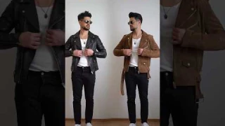 Leather Jacket Battle | Black vs Brown 🕶️🔥 #jackets #leatherjacket #outfitbattle #menstyle #men