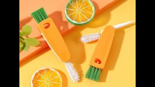 3 In 1 Carrot Cup Bottle Lid Brush Cleaning Tool Baby Bottles Cap Rubber Ring Kitchen Accessories