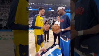 Hali & SGA decide the game ball for Game 1 👀