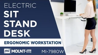 Electric Stand Up Desk Frame – Motorized Desk with Height Adjust Controller - White (MI-7980W)