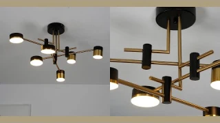 Aeyee Black Gold Chandelier, 6 Lights LED Pendant Light, Dimmable, Modern Sputnik Hanging Light