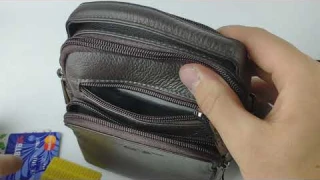 Мужская кожаная сумка на ремень с ручкой и плечевым ремнем HT-119098 Brown